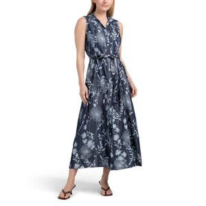 LA PICCOLA CREATIVA Denim Made In Italy Sleeveless Printed Maxi Dress